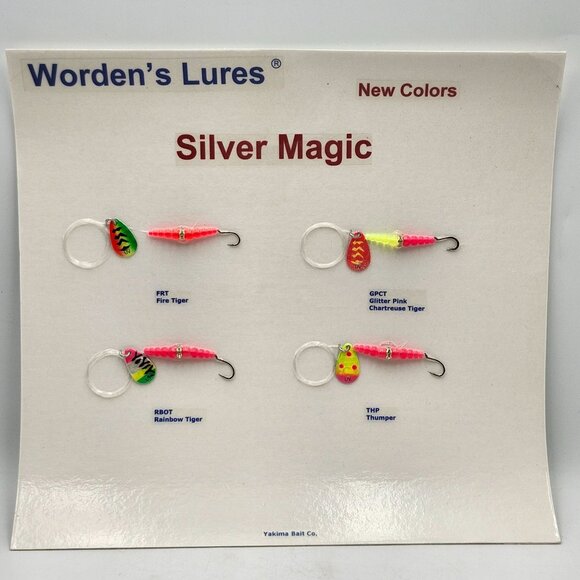 Yakima Bait Wordens Lures Silver Magic Fishing Lure Sample Display Board 818515 - Picture 1 of 3
